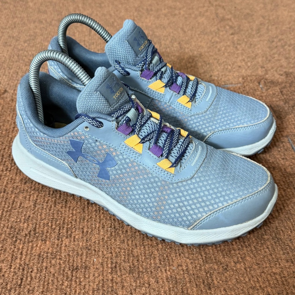 Under Armour Toccoa Trail Running Shoes Womens 7.5 Blue Grey 1297454-001 shoe B+